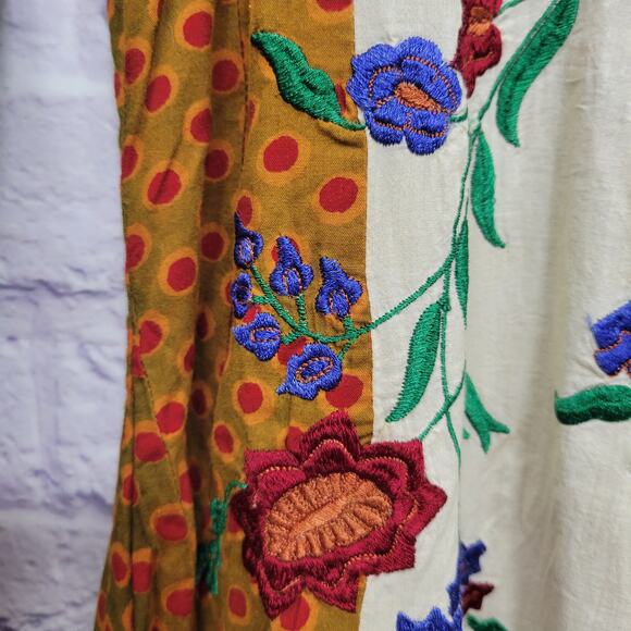 Vintage Handmade Peasant Dress Size S Embroidered Boho Floral Cottage Flare Midi - Picture 6 of 9